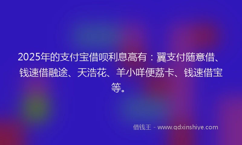 2025年的支付宝借呗利息高有：翼支付随意借、钱速借融途、天浩花、羊小咩便荔卡、钱速借宝等。