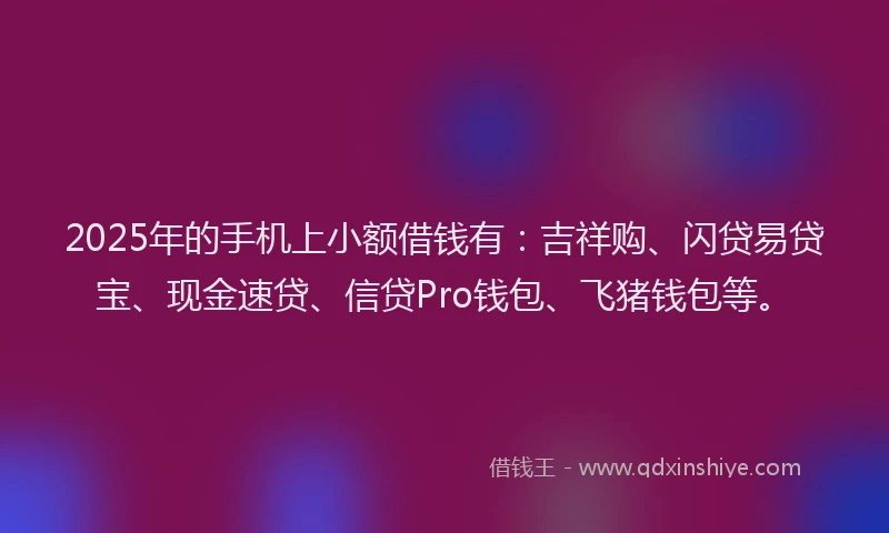 2025年的手机上小额借钱有：吉祥购、闪贷易贷宝、现金速贷、信贷Pro钱包、飞猪钱包等。