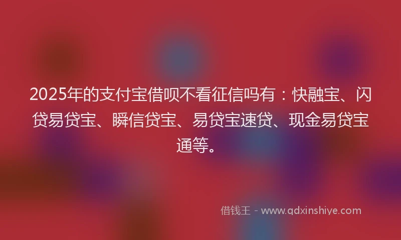 2025年的支付宝借呗不看征信吗有：快融宝、闪贷易贷宝、瞬信贷宝、易贷宝速贷、现金易贷宝通等。