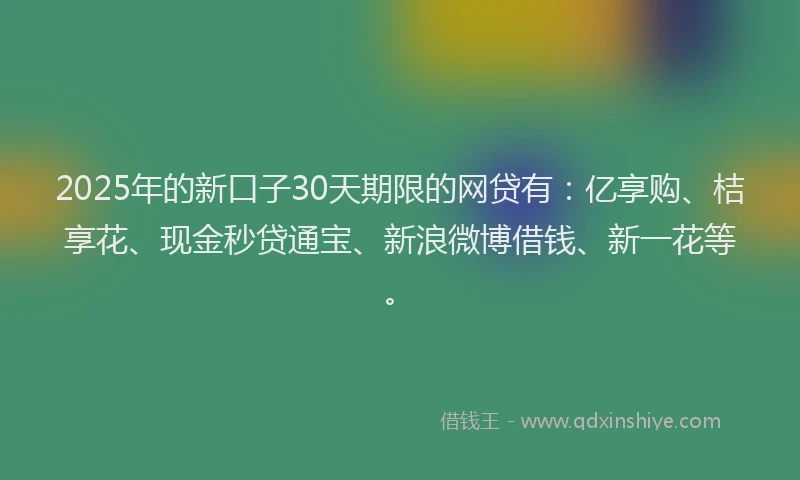 2025年的新口子30天期限的网贷有：亿享购、桔享花、现金秒贷通宝、新浪微博借钱、新一花等。