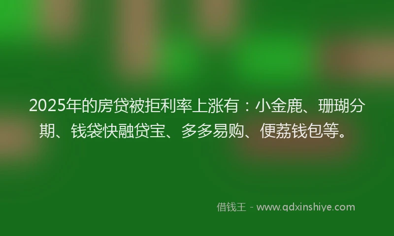 2025年的房贷被拒利率上涨有：小金鹿、珊瑚分期、钱袋快融贷宝、多多易购、便荔钱包等。