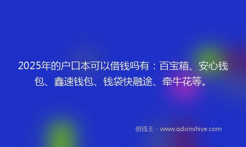 2025年的户口本可以借钱吗有：百宝箱、安心钱包、鑫速钱包、钱袋快融途、牵牛花等。