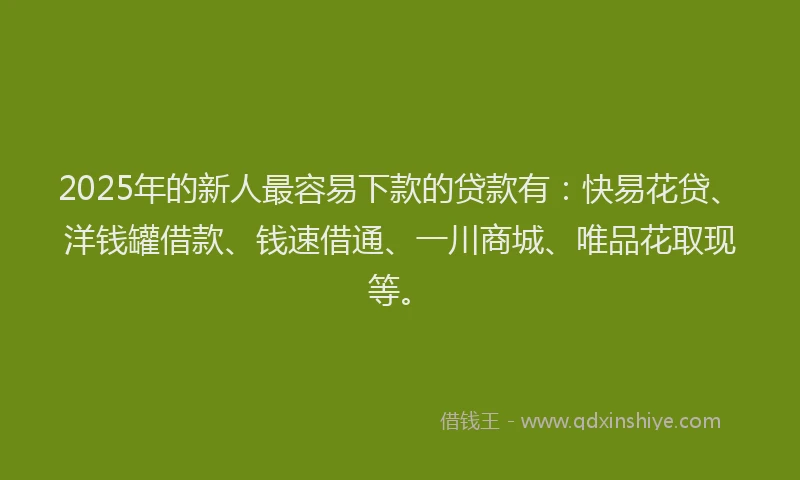 2025年的新人最容易下款的贷款有：快易花贷、洋钱罐借款、钱速借通、一川商城、唯品花取现等。