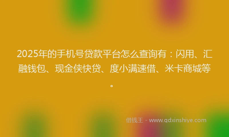 2025年的手机号贷款平台怎么查询有：闪用、汇融钱包、现金侠快贷、度小满速借、米卡商城等。
