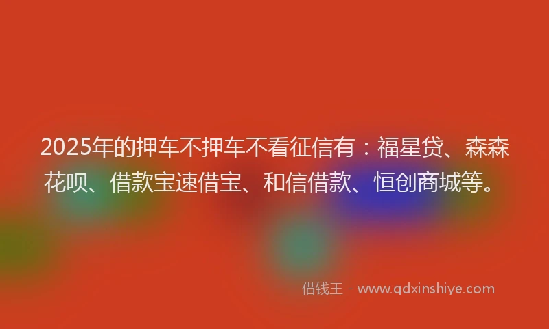 2025年的押车不押车不看征信有：福星贷、森森花呗、借款宝速借宝、和信借款、恒创商城等。