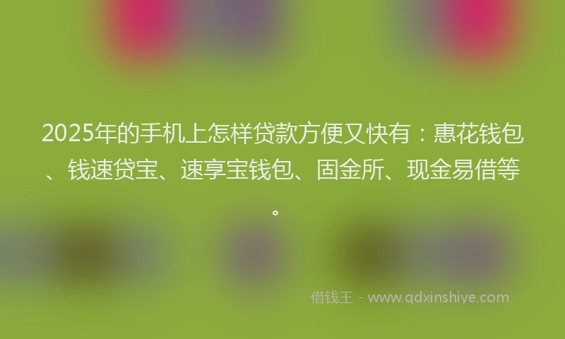2025年的手机上怎样贷款方便又快有：惠花钱包、钱速贷宝、速享宝钱包、固金所、现金易借等。