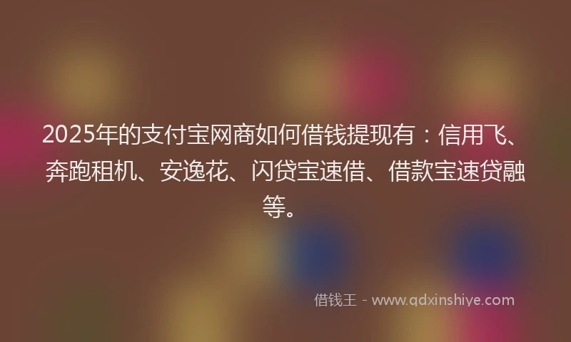 2025年的支付宝网商如何借钱提现有：信用飞、奔跑租机、安逸花、闪贷宝速借、借款宝速贷融等。