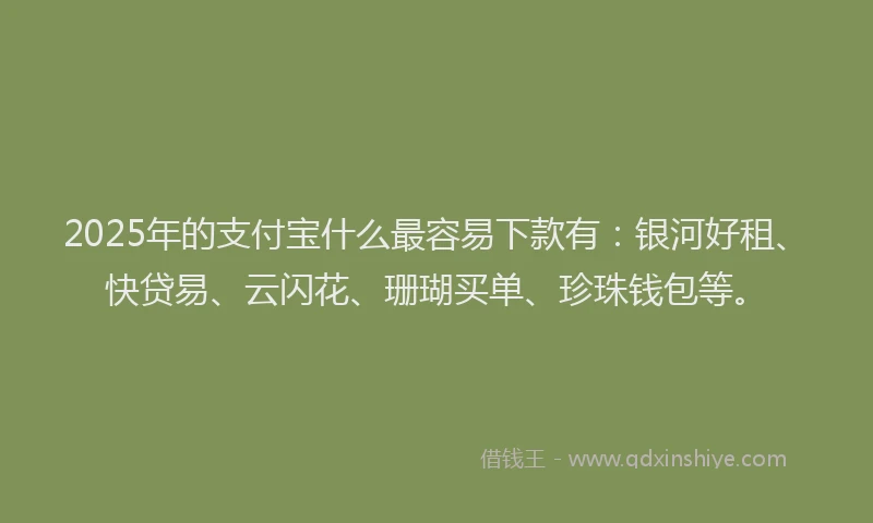 2025年的支付宝什么最容易下款有：银河好租、快贷易、云闪花、珊瑚买单、珍珠钱包等。