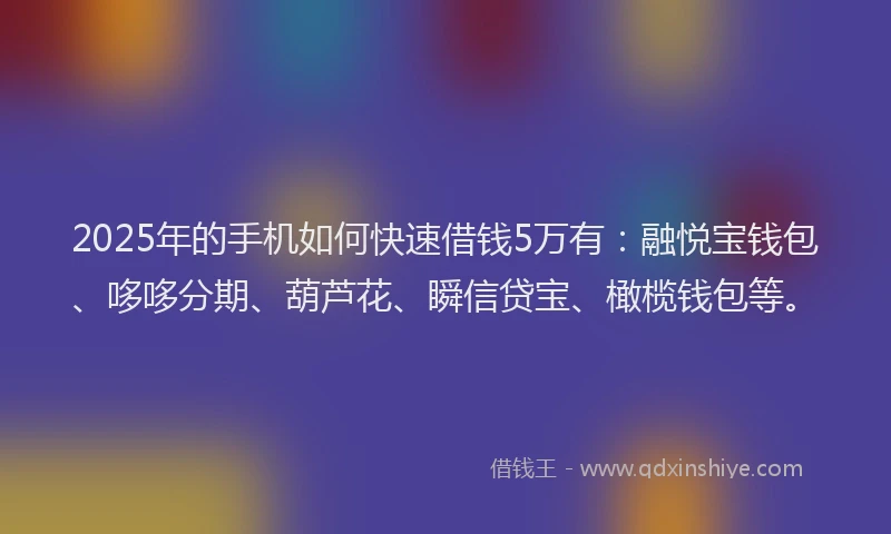 2025年的手机如何快速借钱5万有：融悦宝钱包、哆哆分期、葫芦花、瞬信贷宝、橄榄钱包等。