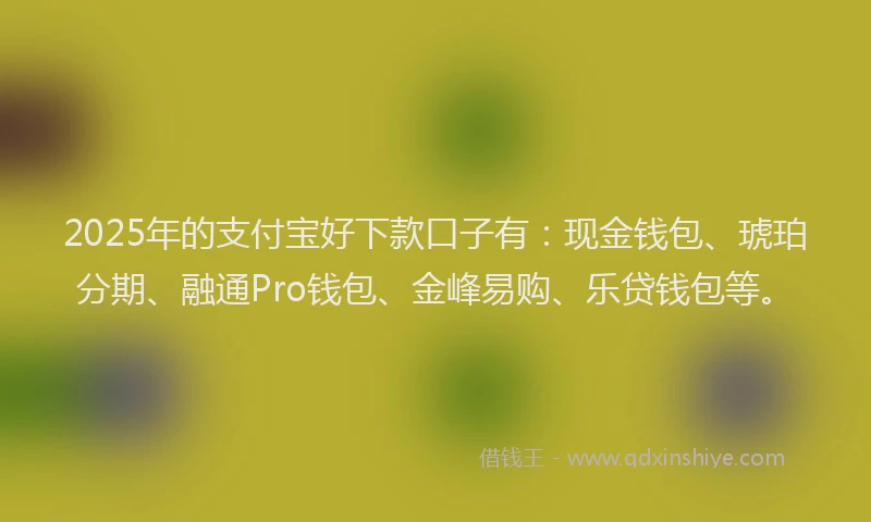 2025年的支付宝好下款口子有：现金钱包、琥珀分期、融通Pro钱包、金峰易购、乐贷钱包等。
