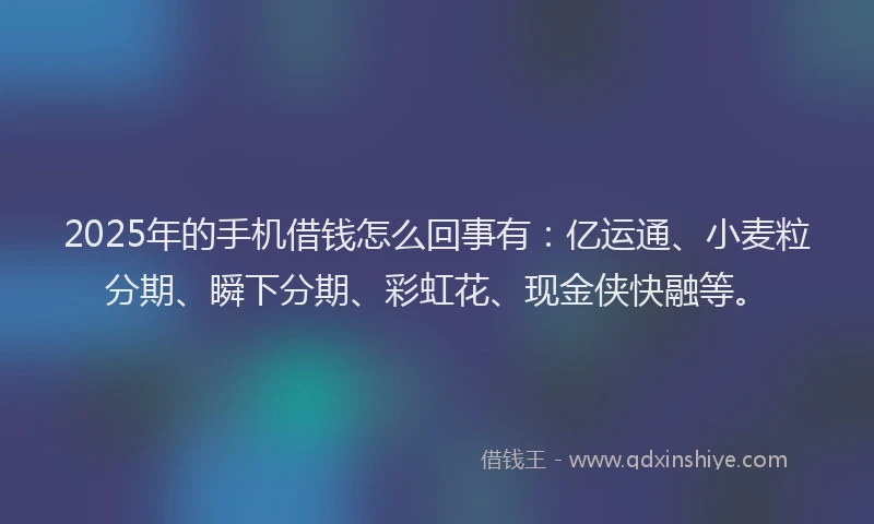 2025年的手机借钱怎么回事有：亿运通、小麦粒分期、瞬下分期、彩虹花、现金侠快融等。