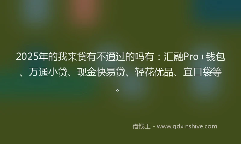 2025年的我来贷有不通过的吗有：汇融Pro+钱包、万通小贷、现金快易贷、轻花优品、宜口袋等。