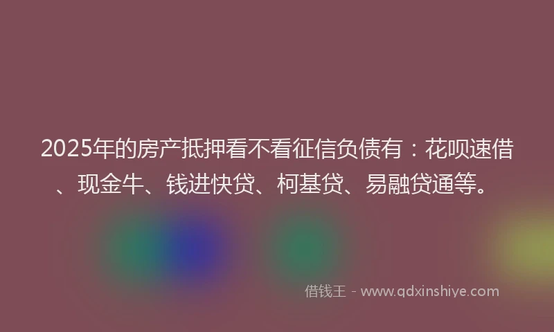 2025年的房产抵押看不看征信负债有：花呗速借、现金牛、钱进快贷、柯基贷、易融贷通等。