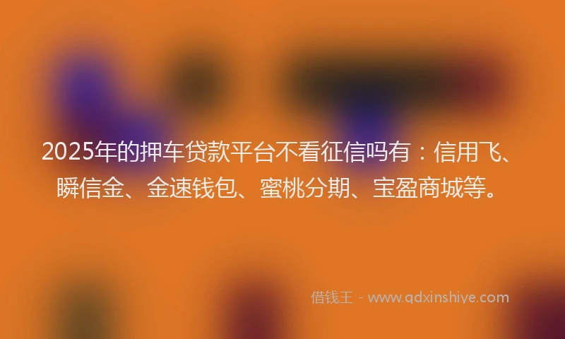 2025年的押车贷款平台不看征信吗有：信用飞、瞬信金、金速钱包、蜜桃分期、宝盈商城等。