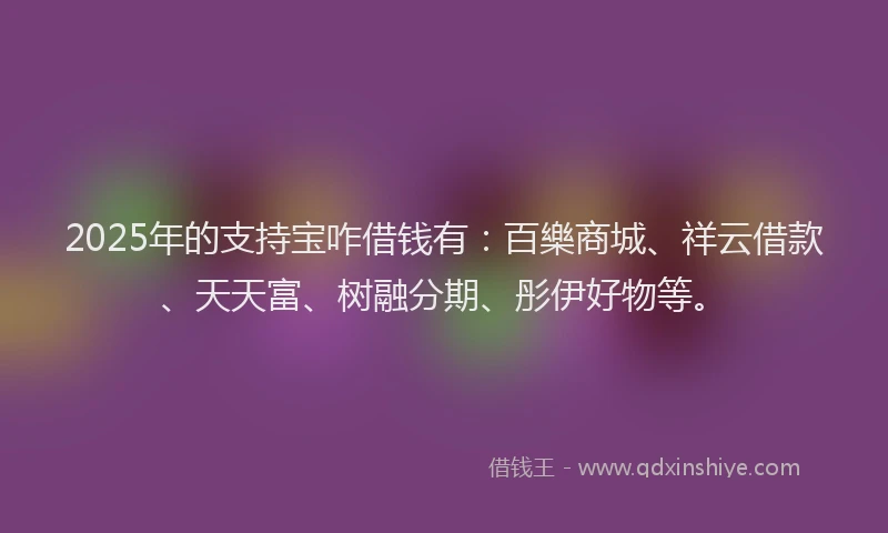 2025年的支持宝咋借钱有：百樂商城、祥云借款、天天富、树融分期、彤伊好物等。