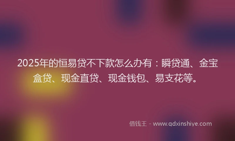2025年的恒易贷不下款怎么办有：瞬贷通、金宝盒贷、现金直贷、现金钱包、易支花等。