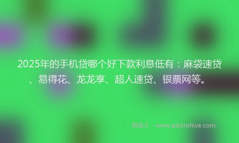 2025年的手机贷哪个好下款利息低有：麻袋速贷、易得花、龙龙享、超人速贷、银票网等。