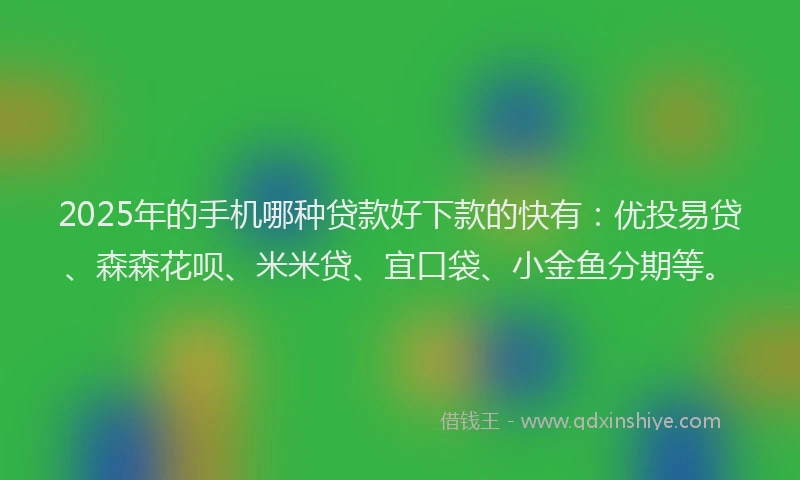 2025年的手机哪种贷款好下款的快有：优投易贷、森森花呗、米米贷、宜口袋、小金鱼分期等。