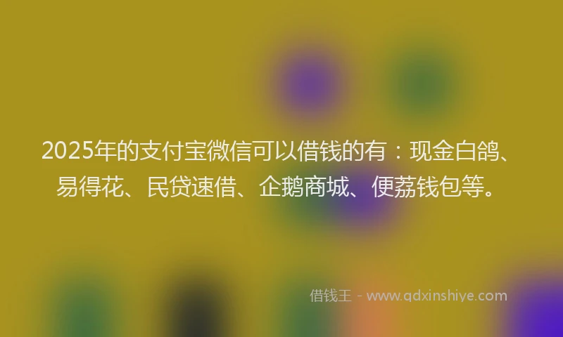 2025年的支付宝微信可以借钱的有：现金白鸽、易得花、民贷速借、企鹅商城、便荔钱包等。