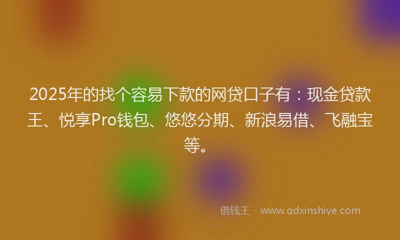 2025年的找个容易下款的网贷口子有：现金贷款王、悦享Pro钱包、悠悠分期、新浪易借、飞融宝等。