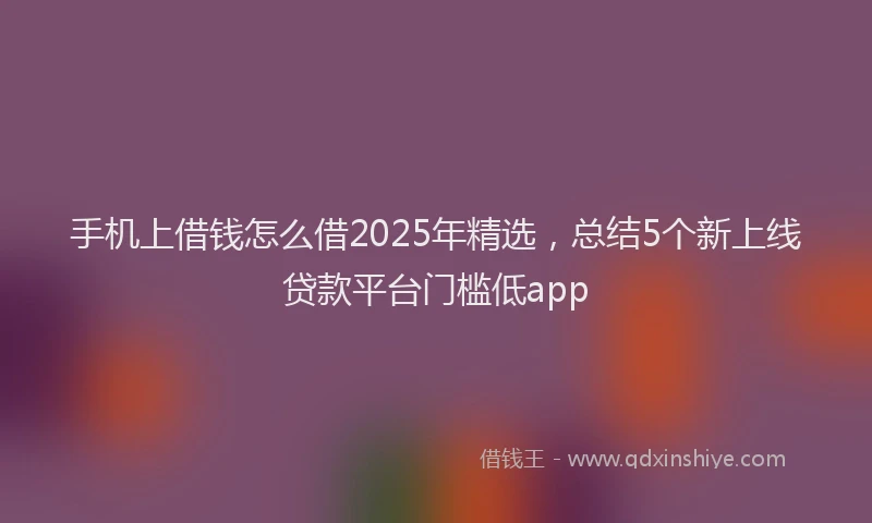 手机上借钱怎么借2025年精选，总结5个新上线贷款平台门槛低app