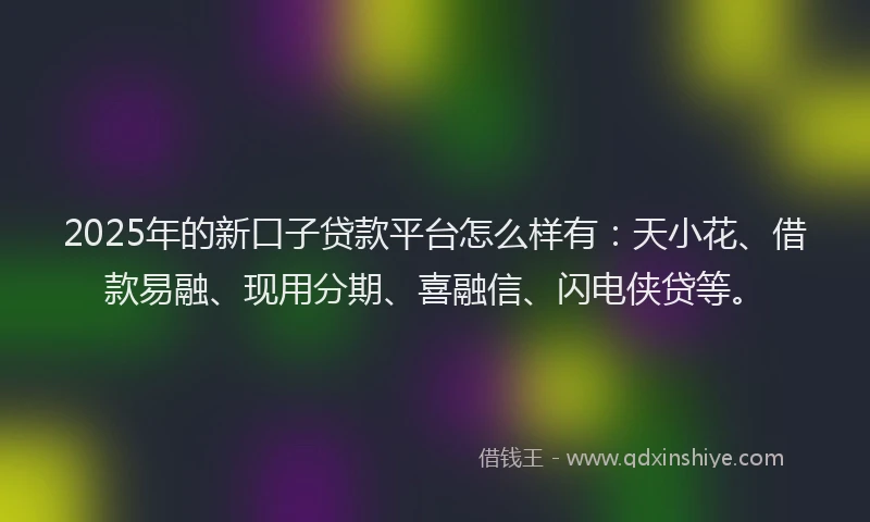 2025年的新口子贷款平台怎么样有：天小花、借款易融、现用分期、喜融信、闪电侠贷等。
