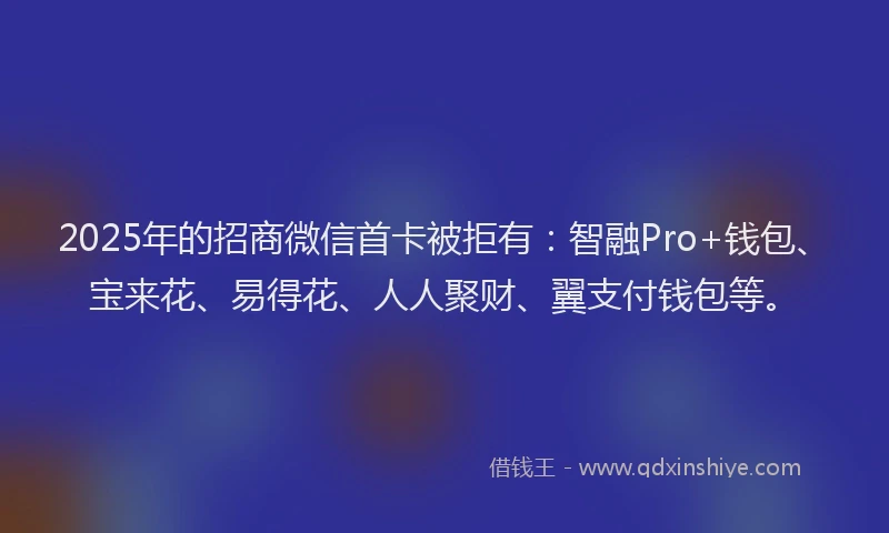 2025年的招商微信首卡被拒有：智融Pro+钱包、宝来花、易得花、人人聚财、翼支付钱包等。