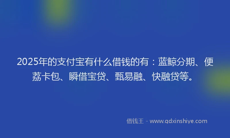 2025年的支付宝有什么借钱的有：蓝鲸分期、便荔卡包、瞬借宝贷、甄易融、快融贷等。