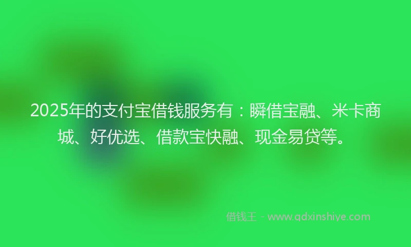 2025年的支付宝借钱服务有：瞬借宝融、米卡商城、好优选、借款宝快融、现金易贷等。