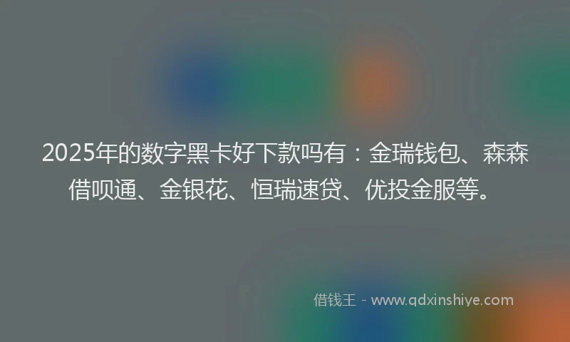 2025年的数字黑卡好下款吗有：金瑞钱包、森森借呗通、金银花、恒瑞速贷、优投金服等。