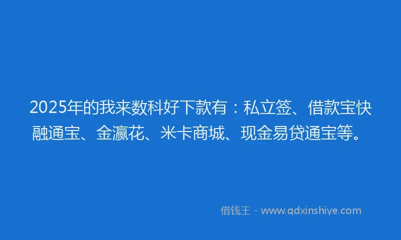2025年的我来数科好下款有：私立签、借款宝快融通宝、金瀛花、米卡商城、现金易贷通宝等。