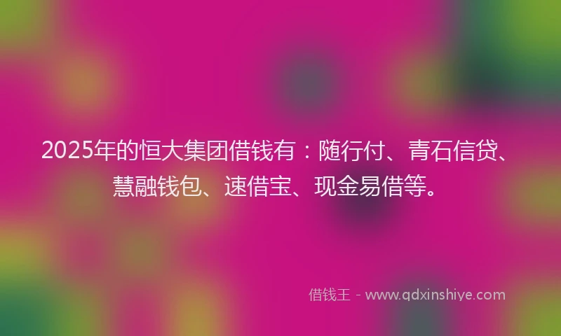 2025年的恒大集团借钱有：随行付、青石信贷、慧融钱包、速借宝、现金易借等。