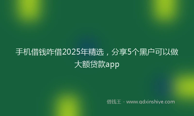 手机借钱咋借2025年精选，分享5个黑户可以做大额贷款app