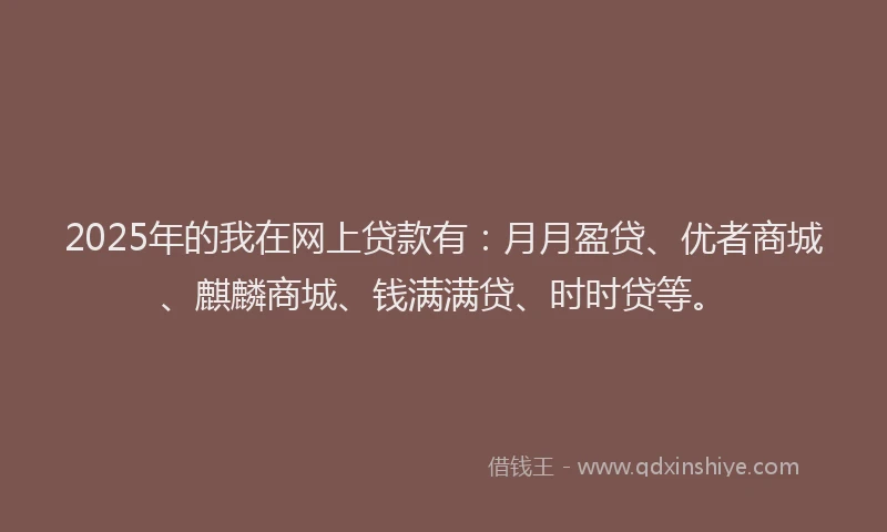 2025年的我在网上贷款有：月月盈贷、优者商城、麒麟商城、钱满满贷、时时贷等。