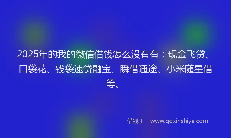 2025年的我的微信借钱怎么没有有：现金飞贷、口袋花、钱袋速贷融宝、瞬借通途、小米随星借等。