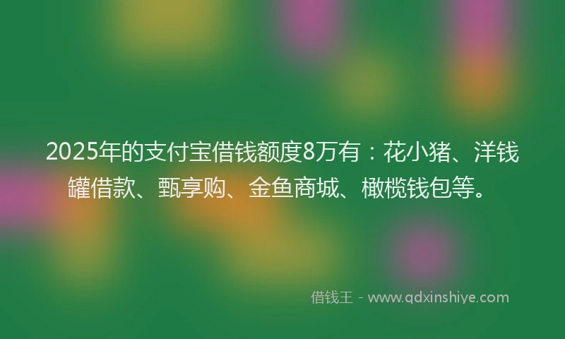 2025年的支付宝借钱额度8万有：花小猪、洋钱罐借款、甄享购、金鱼商城、橄榄钱包等。