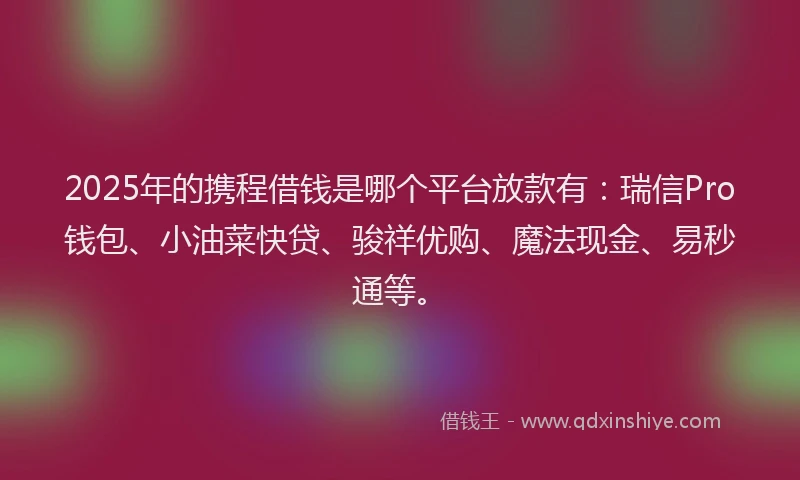 2025年的携程借钱是哪个平台放款有：瑞信Pro钱包、小油菜快贷、骏祥优购、魔法现金、易秒通等。