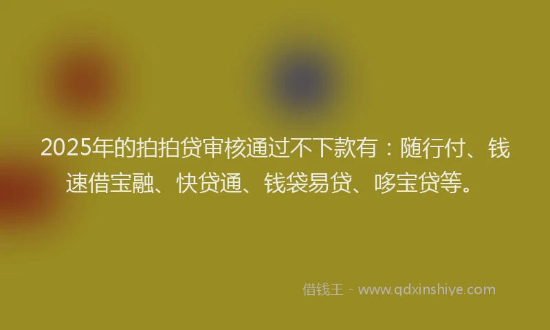 2025年的拍拍贷审核通过不下款有：随行付、钱速借宝融、快贷通、钱袋易贷、哆宝贷等。