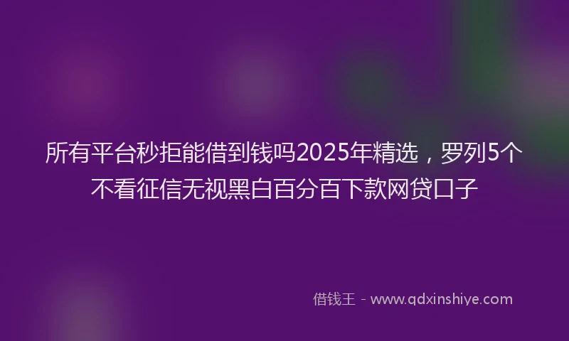 所有平台秒拒能借到钱吗2025年精选，罗列5个不看征信无视黑白百分百下款网贷口子
