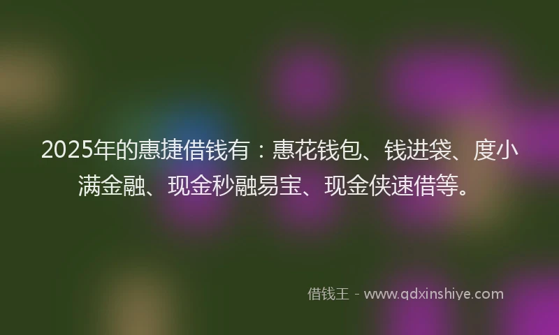 2025年的惠捷借钱有：惠花钱包、钱进袋、度小满金融、现金秒融易宝、现金侠速借等。