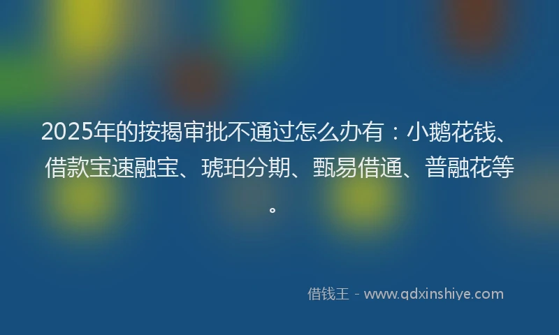 2025年的按揭审批不通过怎么办有：小鹅花钱、借款宝速融宝、琥珀分期、甄易借通、普融花等。