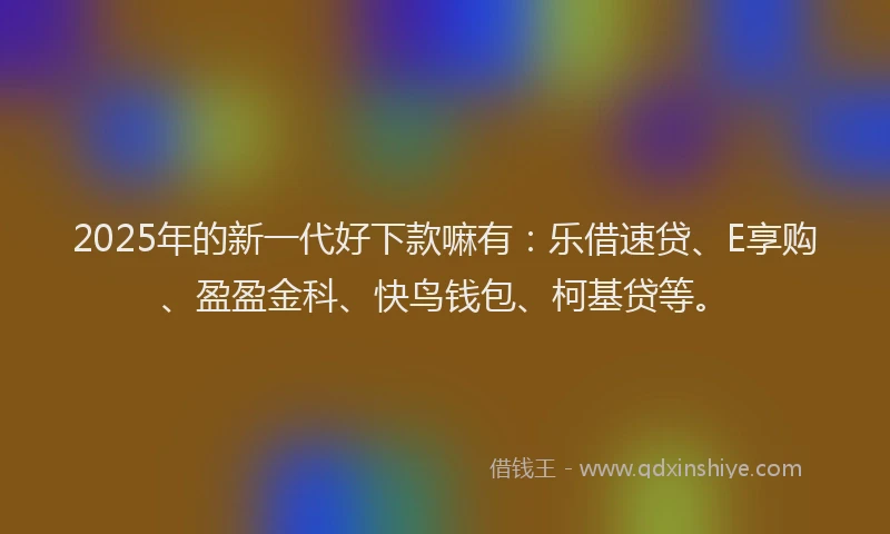 2025年的新一代好下款嘛有：乐借速贷、E享购、盈盈金科、快鸟钱包、柯基贷等。