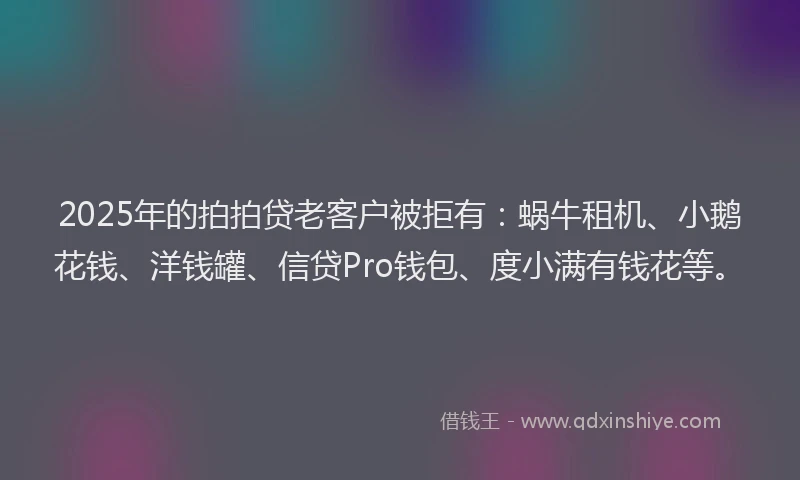 2025年的拍拍贷老客户被拒有：蜗牛租机、小鹅花钱、洋钱罐、信贷Pro钱包、度小满有钱花等。