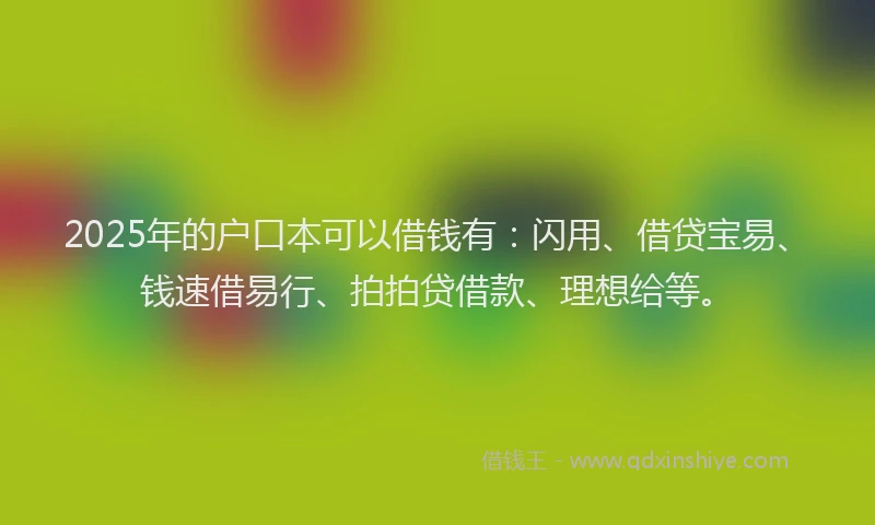 2025年的户口本可以借钱有：闪用、借贷宝易、钱速借易行、拍拍贷借款、理想给等。