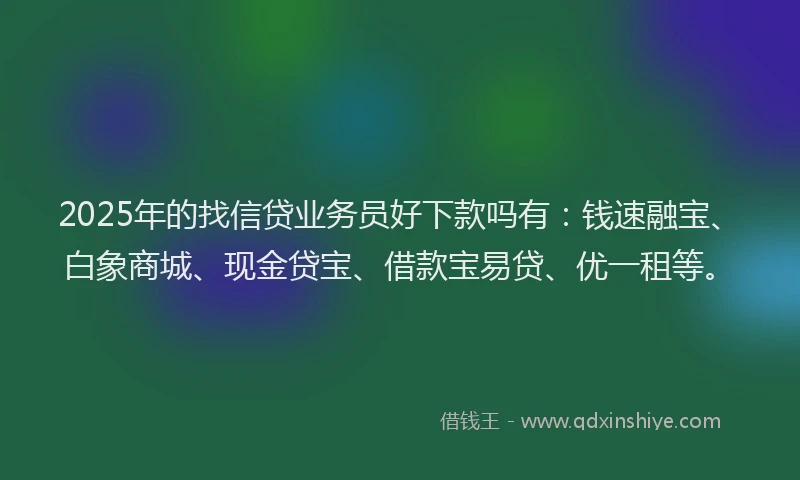 2025年的找信贷业务员好下款吗有：钱速融宝、白象商城、现金贷宝、借款宝易贷、优一租等。