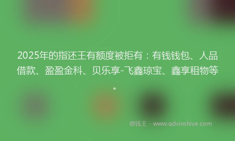 2025年的指还王有额度被拒有：有钱钱包、人品借款、盈盈金科、贝乐享-飞鑫琼宝、鑫享租物等。
