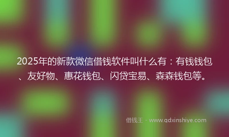 2025年的新款微信借钱软件叫什么有：有钱钱包、友好物、惠花钱包、闪贷宝易、森森钱包等。