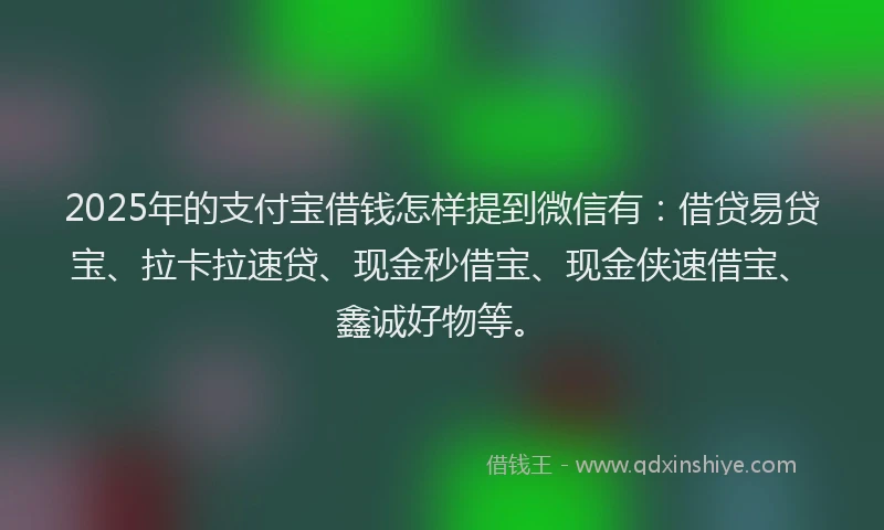 2025年的支付宝借钱怎样提到微信有：借贷易贷宝、拉卡拉速贷、现金秒借宝、现金侠速借宝、鑫诚好物等。