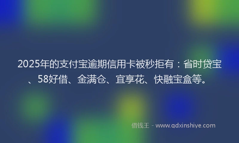 2025年的支付宝逾期信用卡被秒拒有：省时贷宝、58好借、金满仓、宜享花、快融宝盒等。
