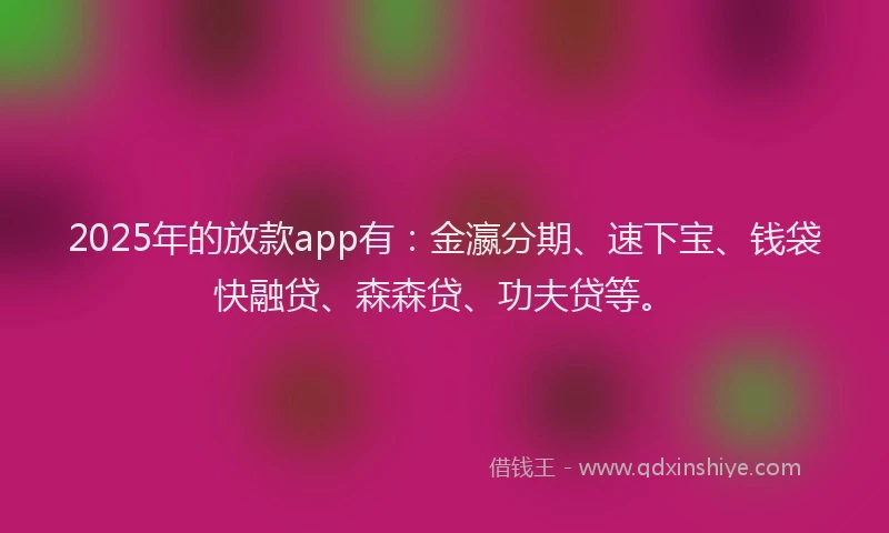 2025年的放款app有：金瀛分期、速下宝、钱袋快融贷、森森贷、功夫贷等。
